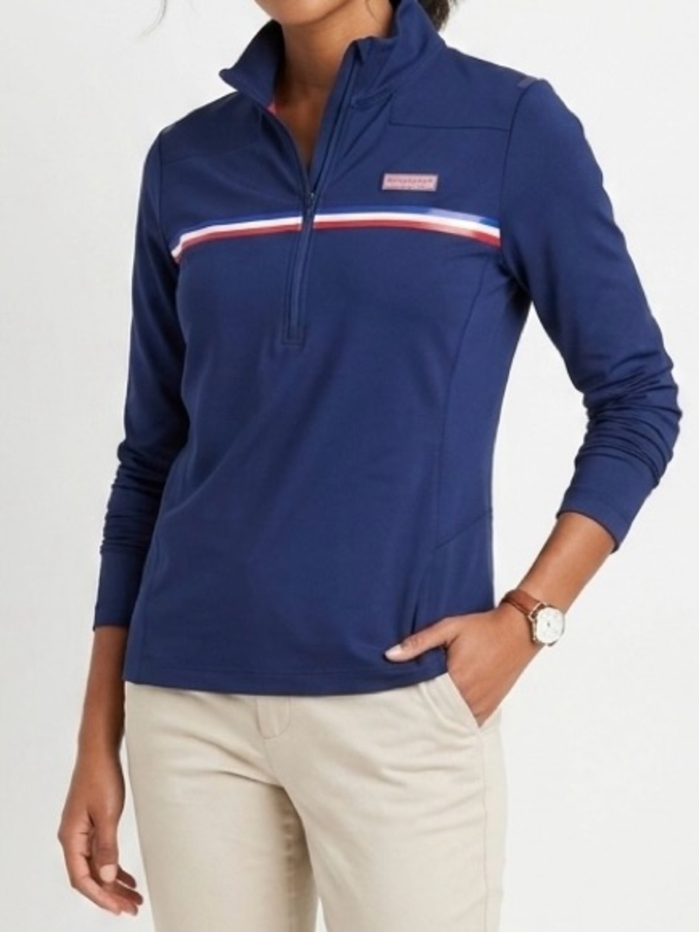 Vineyard Vines Performance Half Zip Pullover Navy Blue Americana Tennis Crop S